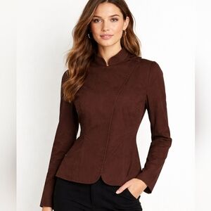 Magaschoni Chocolate Brown Lightweight Asymmetrical Structured Zip Front Jacket